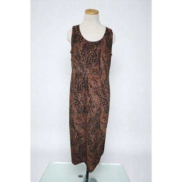 Vintage Karin Stevens Brown Black Animal Abstract Print Midi Dress – Size 12 - Picture 1 of 6